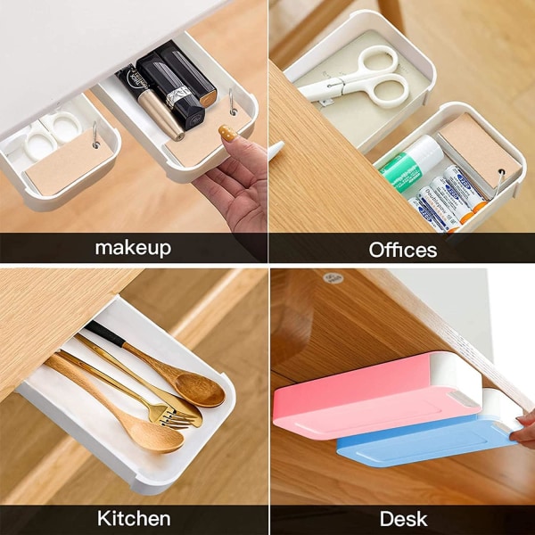 Pack of 4 Under Desk Drawer Organizer, Self-Adhesive Pencil Tray
