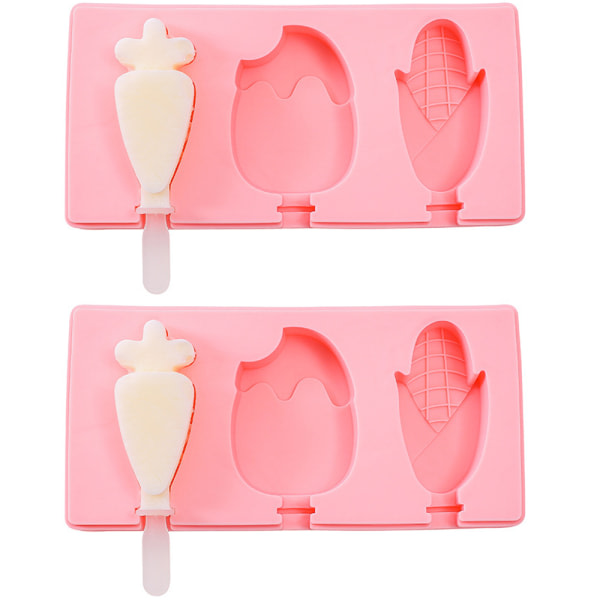 CDQ Popsicle-formar Silikon Med Lock 2 Pack, Glas Form 3 No. 3 Morot + Jordgubbe + Majs