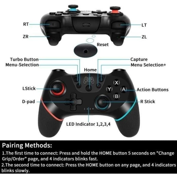 Trådløs håndkontroll for Nintendo Switch Bluetooth Joystick Switch Pro Switch Controller med oppladbart batteri-Turbo-6-akser