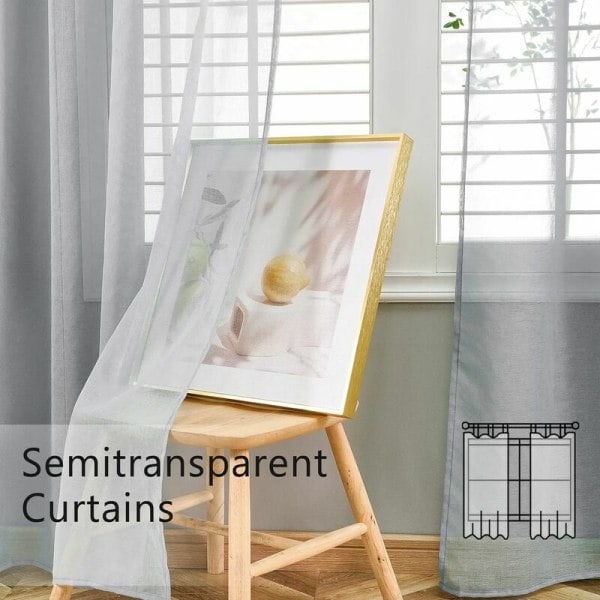 Grå gardiner i linnelook 140x160cm halvgenomskinlige øjlebånds soveværelsesvoilegardiner til stuer moderne køkkengardiner sæt af 2