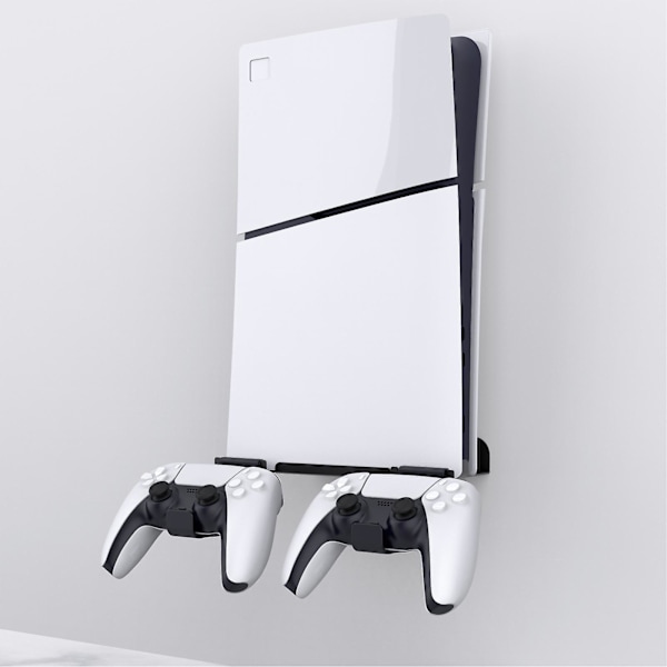 Väggfäste för PS5 Slim med Dual Controller-hållare, Metallväggmonterad basfäste Organizer Förvaringshängare för Ps5 Slim black