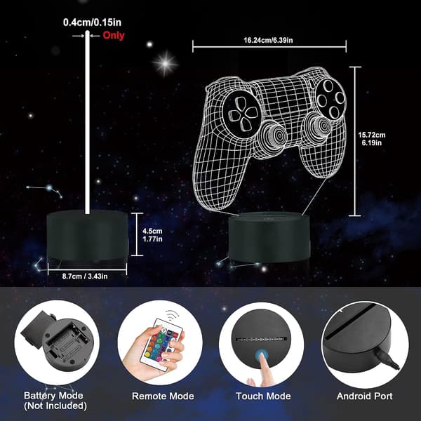 3D Gamepad Illusion Lampe, Spilcontroller Natlampe med Fjernbetjening-FA-