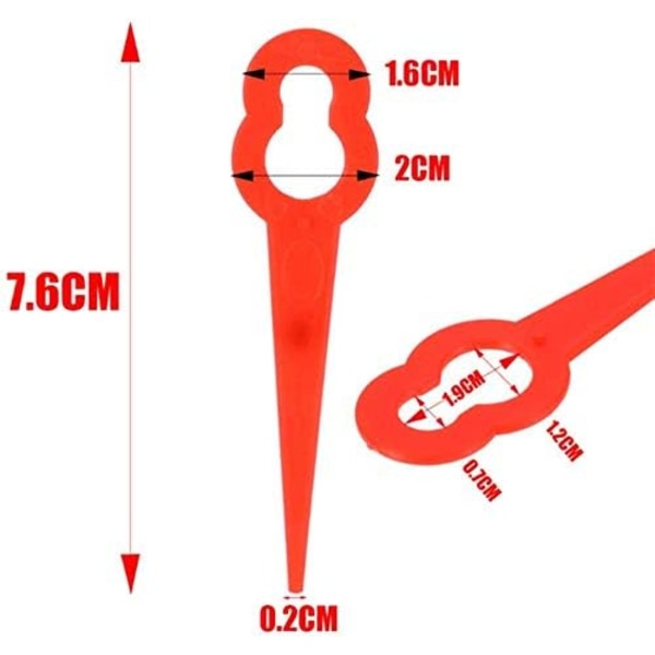 100 kappaletta muovisia leikkuuteriä, 76 mm:n ruohonleikkurin terät