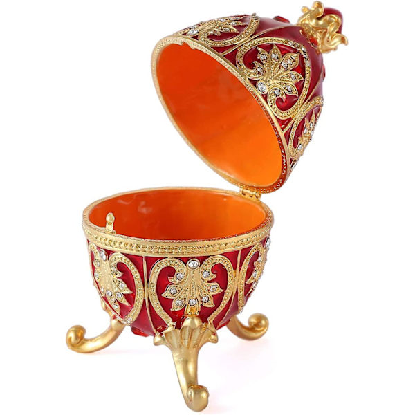 Målad emaljerad blå Fabergé ägg Dekorativt gångjärnsförsett smyckeskrin Unik present till heminredning