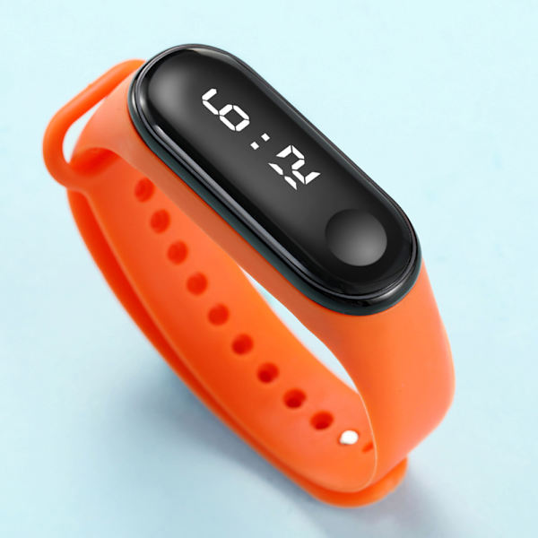 Barn 3D söta tecknade digitala klockor Vattentät sport LED Orange