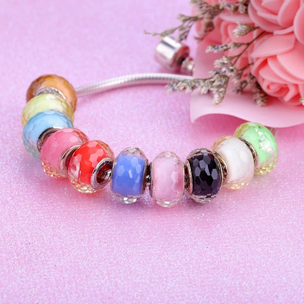 Ny europæisk farverig Lampwork Glasperle Murano Plast Aolly Charm Passende Pandora Armbånd Armbånd Kvinder Pige DIY Smykker Dropship yw15813 13