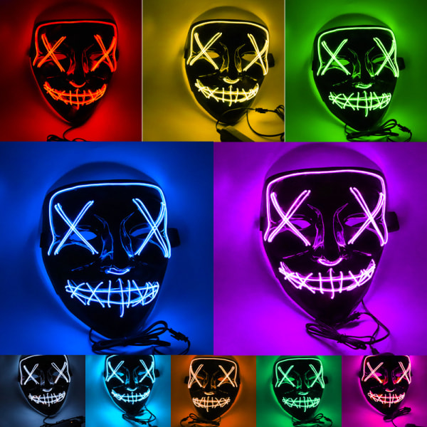 Halloween Mask Led Glow Mask El Wire Light Up The Purge Film Kostym Ljus Halloween Fest ice blue