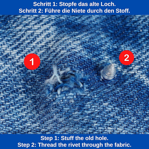 Byte av buksespenne, buksespenne i metall, reparasjon av jeans, J
