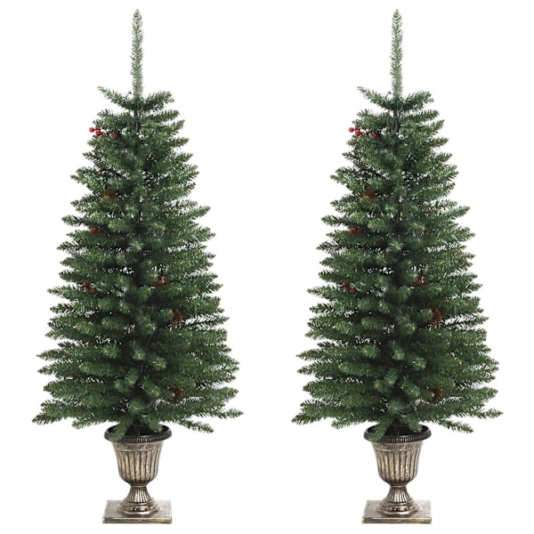 vidaXL Kunstige juletre 2 stk med krans, lyslenke og LED-lys Grön 5300
