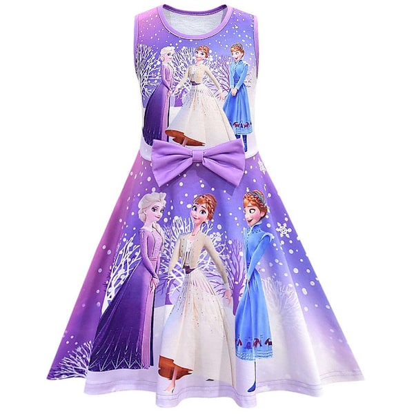 Flickor Frozen Sundress Prinsessa A-linje Swing Robe Festklänning lila 130cm purple