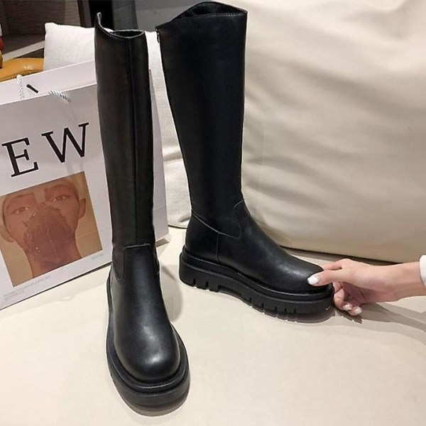 Chunky Heels Dans, knähöga vinterstövlar i midcalf 39