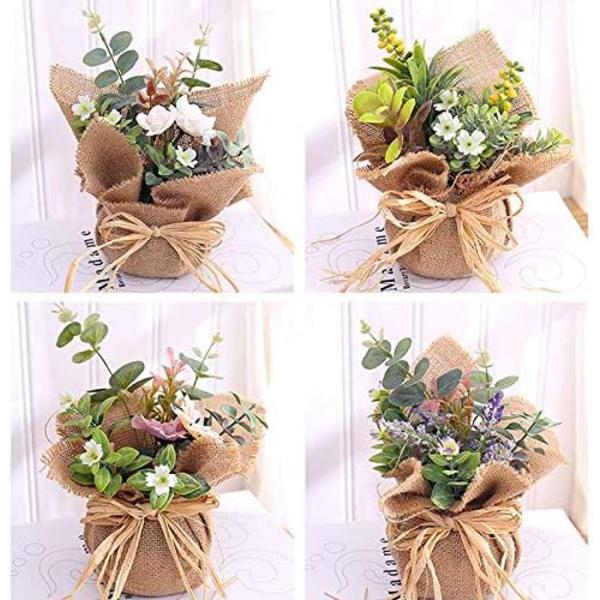 Kunstig Blomsterpotte Potteplanter med Burlap Dekorative