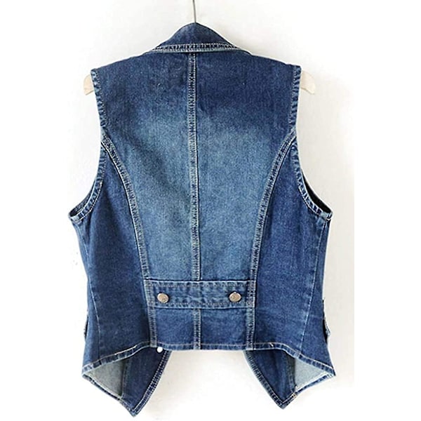 Kvinders Casual Ærmeløs Denim Vest Klippet Jean Vest Jakke M