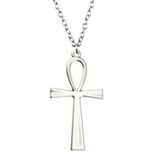 Ankh-riipus kaulakoru, pitkä ketju, egyptiläinen symboli, hopea silver