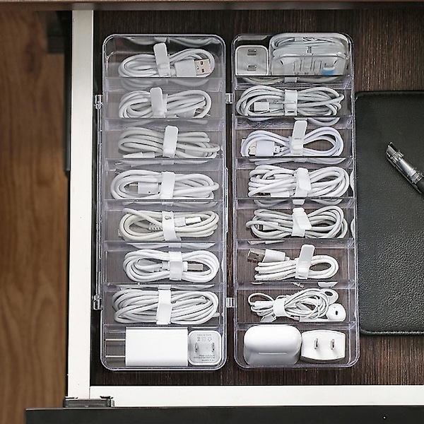 Kabel förvaringslåda transparent plast datalinje förvaringsbehållare för skrivbord kontorsmaterial multifunktionell headset data laddning lin G white