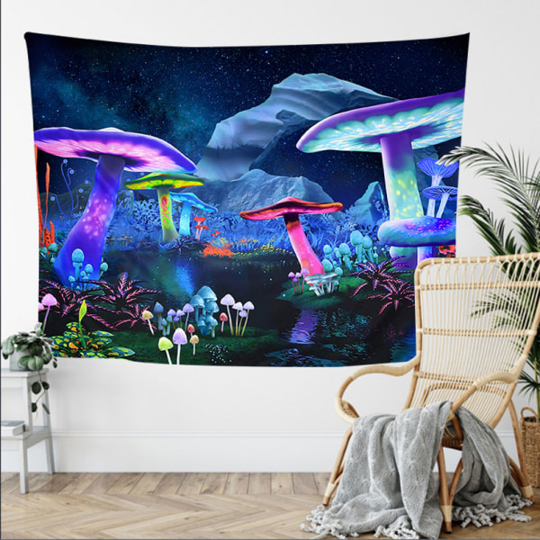 Blacklight Gobeläng för sovrum Estetik, Gobeläng UV-reaktiv Galaxy Space Glow In the Dark, Fantasy Forest Moon Wall Tapestry f