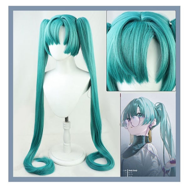 Hatsune Miku Paryk Cosplay Party Parykker med 2 Hestehaler Lang Lige