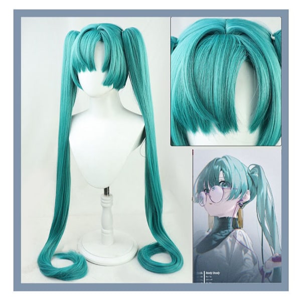 Hatsune Miku peruukki Cosplay-juhliin, 2 hevosenhäntää, pitkä ja suora