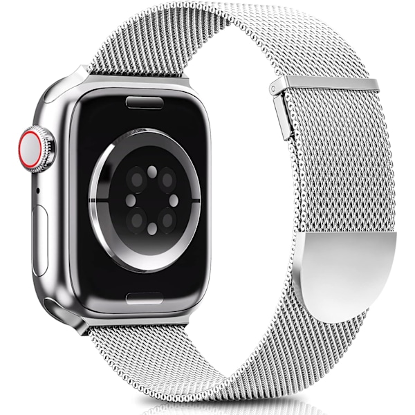 Rem til Apple Watch-bånd 41mm 40mm 38mm, Dobbelt magnetisk justerbar erstatningsrem til iWatch Series 9 8 SE 7 6 5 4 3 2 1, Sølv Silver