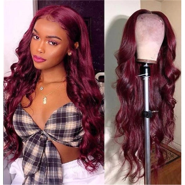Peruker Människohår Förplockade Blekta knutar med baby Glueless Brazilian Virgin Spets Stängning Människohår Peruker för kvinnor (Rött vin)