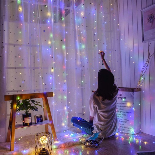 LED-fönstergardin med ljusslinga, 3mx3m 300 lysdioder USB-kontroller