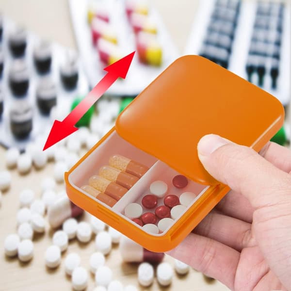 Oransje pilleboks, bærbar pilleboks, mini pilleboks i plast, piller-FA-