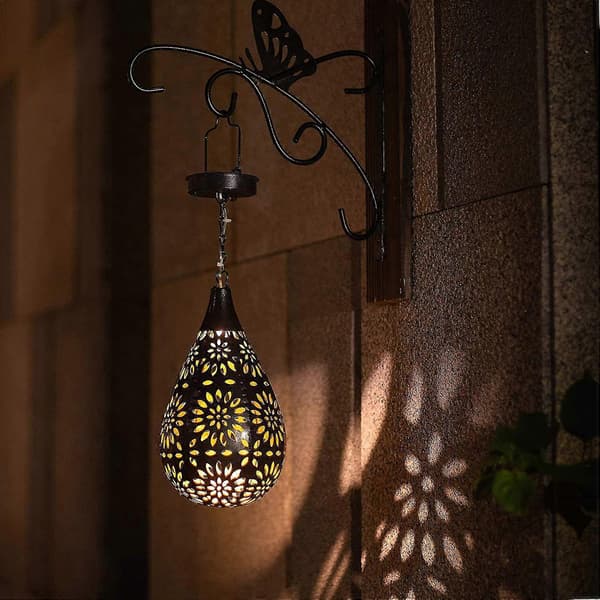 Rea Solar Powered Patio Light, Daisy Iron Hanging Lamp, Fence LED Hanging Projector Light-FA-