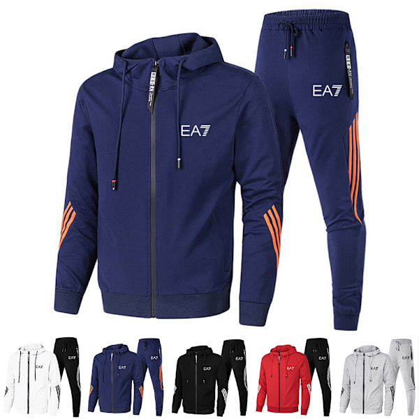 EA7 Sports Mænd Trænings Sæt Hoodie Lynlås Sweatshirt Sweatpants 2 stk/Sæt Lysegrå Light Grey Light Grey Light Grey L