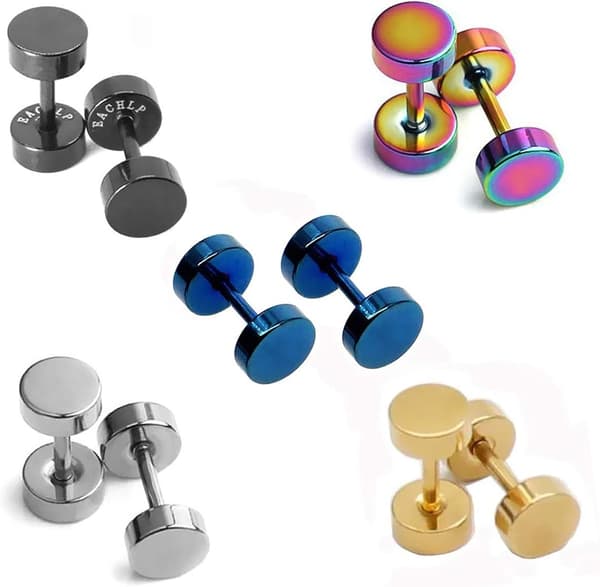 Earrings, Steel Screw Flat Back Disc 5 Pairs (5MM)-FA-