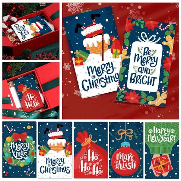 50 stk pakke med Merry Christmas-kort, julegave, juletre, 5,4 x 9 cm, gratulasjonskort, gaveeske, pynt, notatkort, jul 3