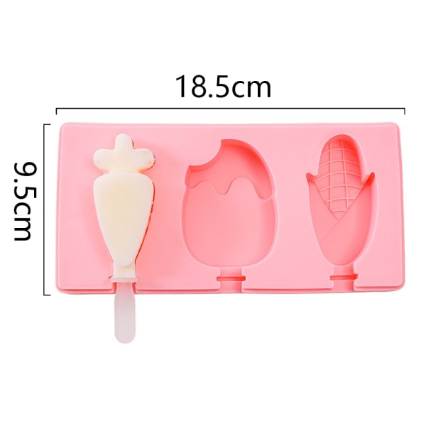 CDQ Popsicle-formar Silikon Med Lock 2 Pack, Glas Form 3 No. 3 Morot + Jordgubbe + Majs