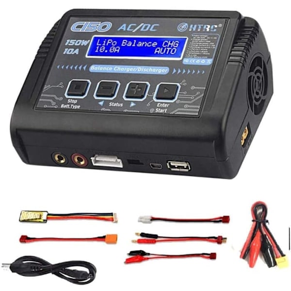HTRC RC LiPo-lader 150W 10A 1-6S AC/DC C150 for NiCd Li-Ion Life NiMH LiHV PB Smart-batteri (svart)