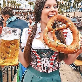 Tysk Oktoberfest Dirndl Kjole - Traditionel Bayersk Kostume (S, Grå Blå)-FA-