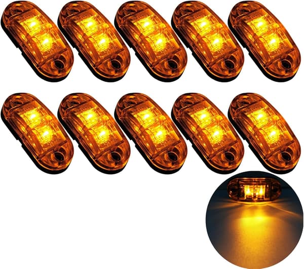 10x 2-LED Sidemarkeringslys, 12V/24V Gule Positionslamper til Lastbil Trailer & Autocamper-FA-