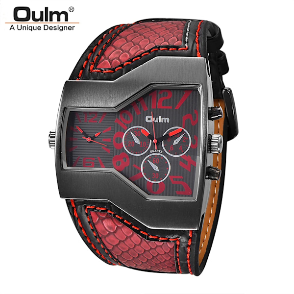 Oulm Klokker Toppmärke Lyx Militär Quartz Watch Unik Multipel Tidszon Läderarmband Herrarmbandsur Relogio Masculino Black