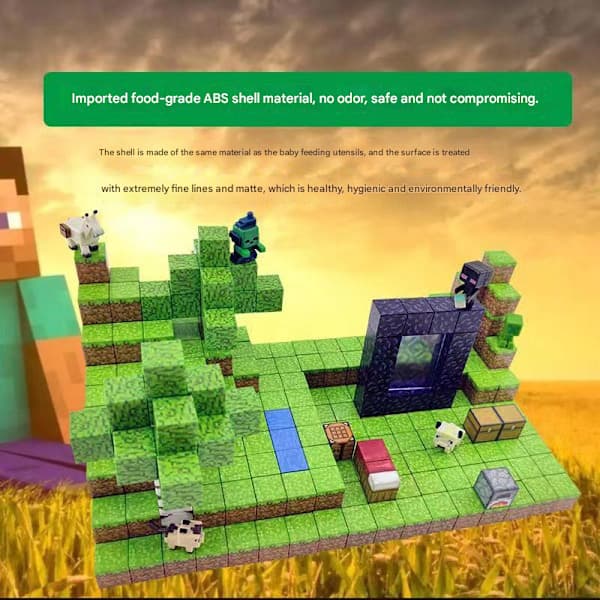 Minecraft Building Block Set - 63 pcs Magnetic Blocks and 2 Figures, Rural Theme-FA- rural