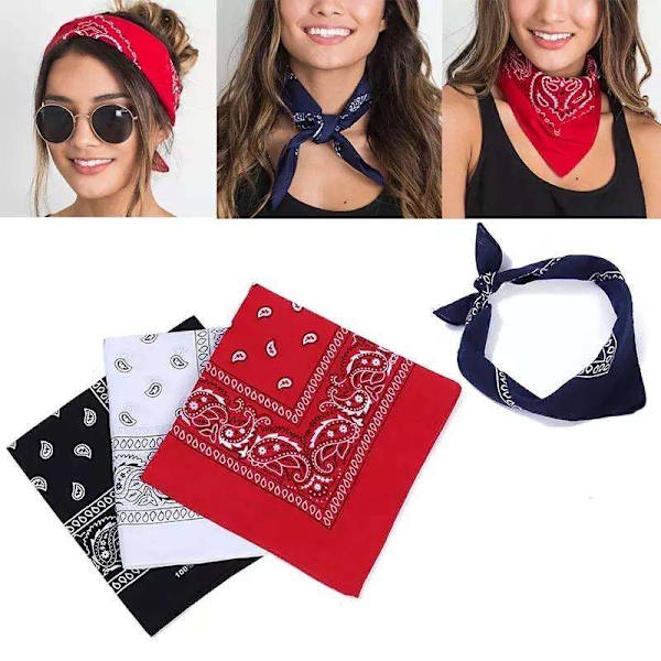3-pakk Bandana Paisley Musta, Punainen, Valkoinen - 55x55 cm multicolor