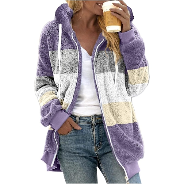 Dames Vinter Fuzzy Fleece Jakke Med Lynlås Lomme Løstsiddende Jakke Dames Tøj Teddy Fleece Jakke Langærmet Vinterjakke Yderbeklædning Streetwear X12 Lilla L X12 Purple