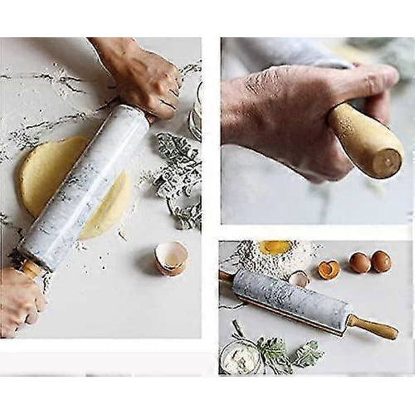 Marmorkjevle for Baking med TreStativ 45 X 6 X 6 Centimeter Lett å Rengjøre Slitesterk Flekkfinish Non-Stick Hvit  (YJD)