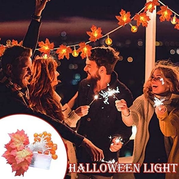 Vaahteranlehti Pumppu Valot, 3M 20 LED Syksyn Koristevalot Vaahteranlehti Nauha Kiitospäivälle, Halloweenille, Joulukoristeille Maple Leaf Pumpkin