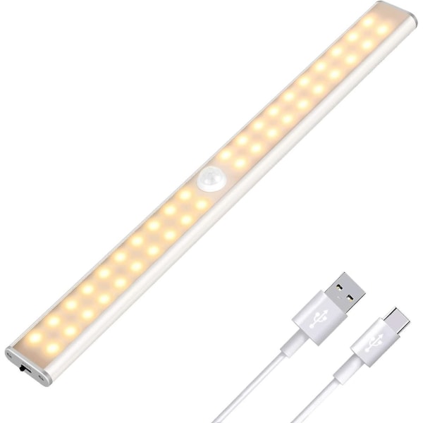 40 LED-garderobe lys, bevægelsessensor, genopladelig USB, 4 tilstande, 30 cm varmt lys