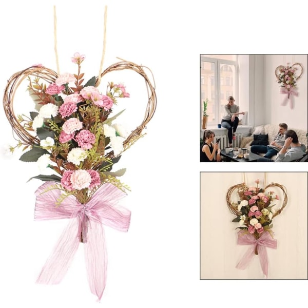 Kunstig blomsterhjertekrans Simulering Nellik Girlander Vegg