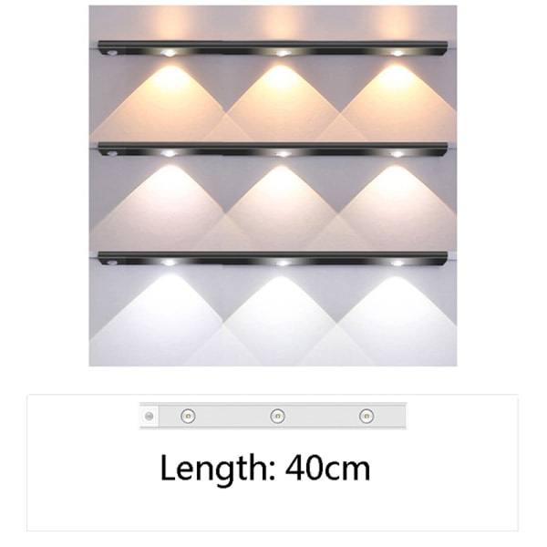 LED nattlys bevegelsessensor belysning lys sølv 40CM 3LEDS