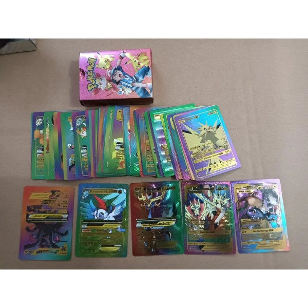 55 kort guld [7 Vstar + 29 Vmax + 16 V + 2 GX + 1 fas] Samlarobjekt glänsande kort Barnpresent till barn Färg engelska Colour Colour English
