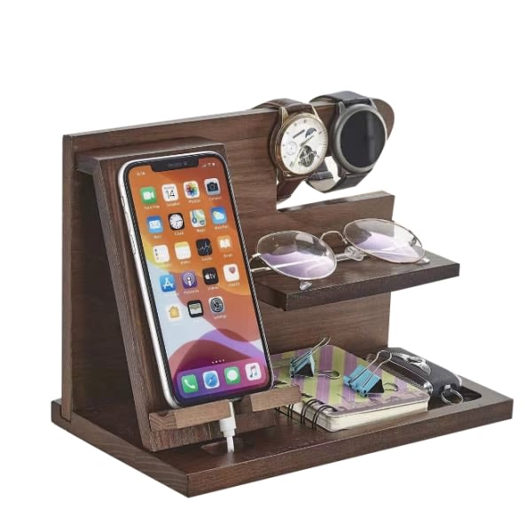 Træ Docking Station Organizer Nøgleholder