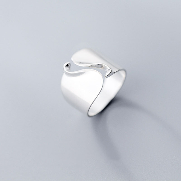 Silverring Fashion Bred Ansiktsvåg Ring Öppen Justerbar Ring