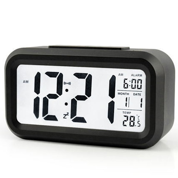 Stor LCD-skärm Mute Smart Light Elektronisk väckarklocka Black