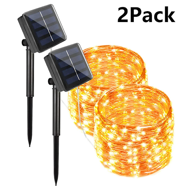 7M/12M/22/32M Solcellslampor LED-slingor Utomhus Festoon LED Vattentät Girlang Slingor Jul Fest Trädgård Solcellslampa Dekor 2xVarm Vit 2xWarm White 2xWarm White 22M 200LED