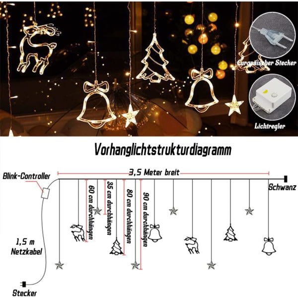 LED-julgransfönsterlampor, 3,5 meter inomhusljusslingor