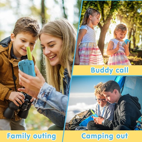 Walkie Talkie for Barn, 8 Kanaler 2-veisradio med VOX-funksjon & LED-lommelykt, 3 km rekkevidde for utendørs eventyr, camping (Blå-Grønn)